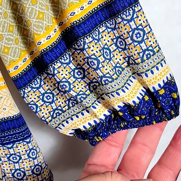 Collective Concepts Crochet Trimmed Boho Peasant Long Sleeve Blouse Size S - Picture 5 of 8